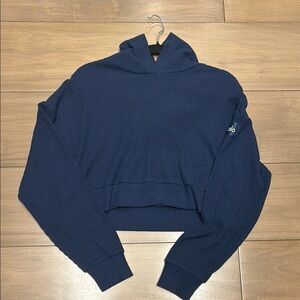 ALO Yoga Blue Cowl Neck Sweater with Relaxed Fit and Soft Fabric